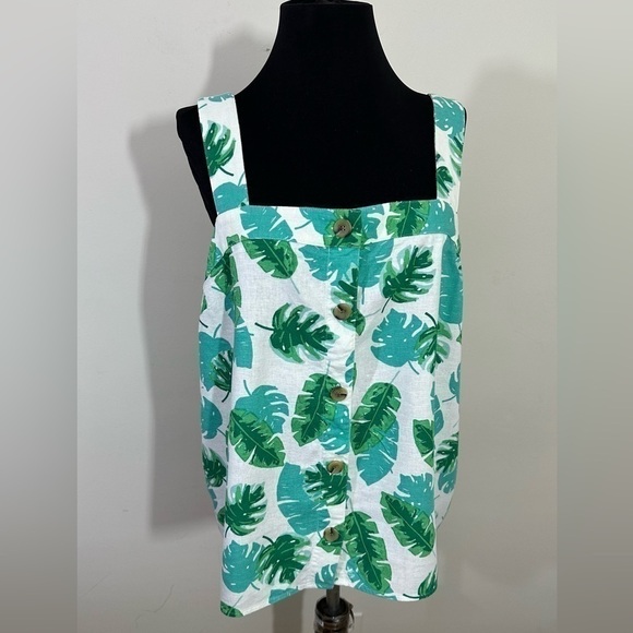 J Grew sz Md top loose fitting beach style print.  Palm branches woven fabric - Picture 1 of 14